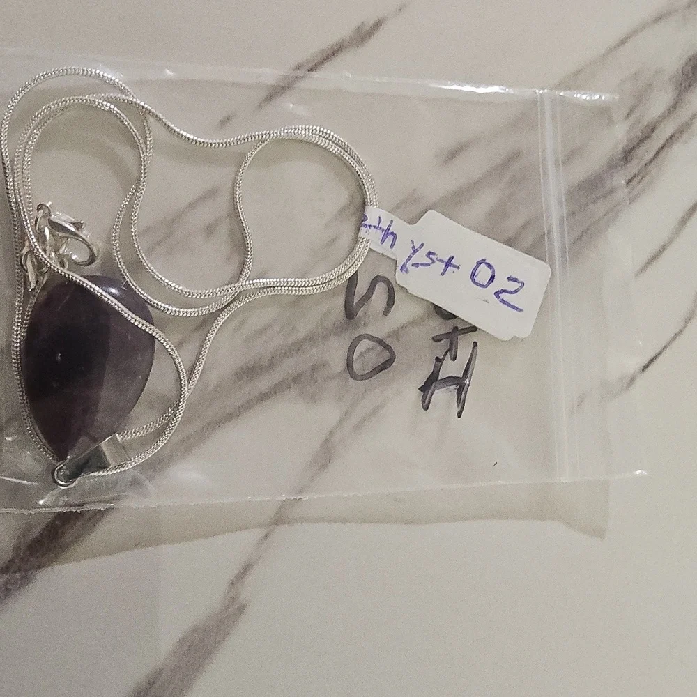 Natural Amethyst Purple Teardrop Pendant Necklace Item 02
